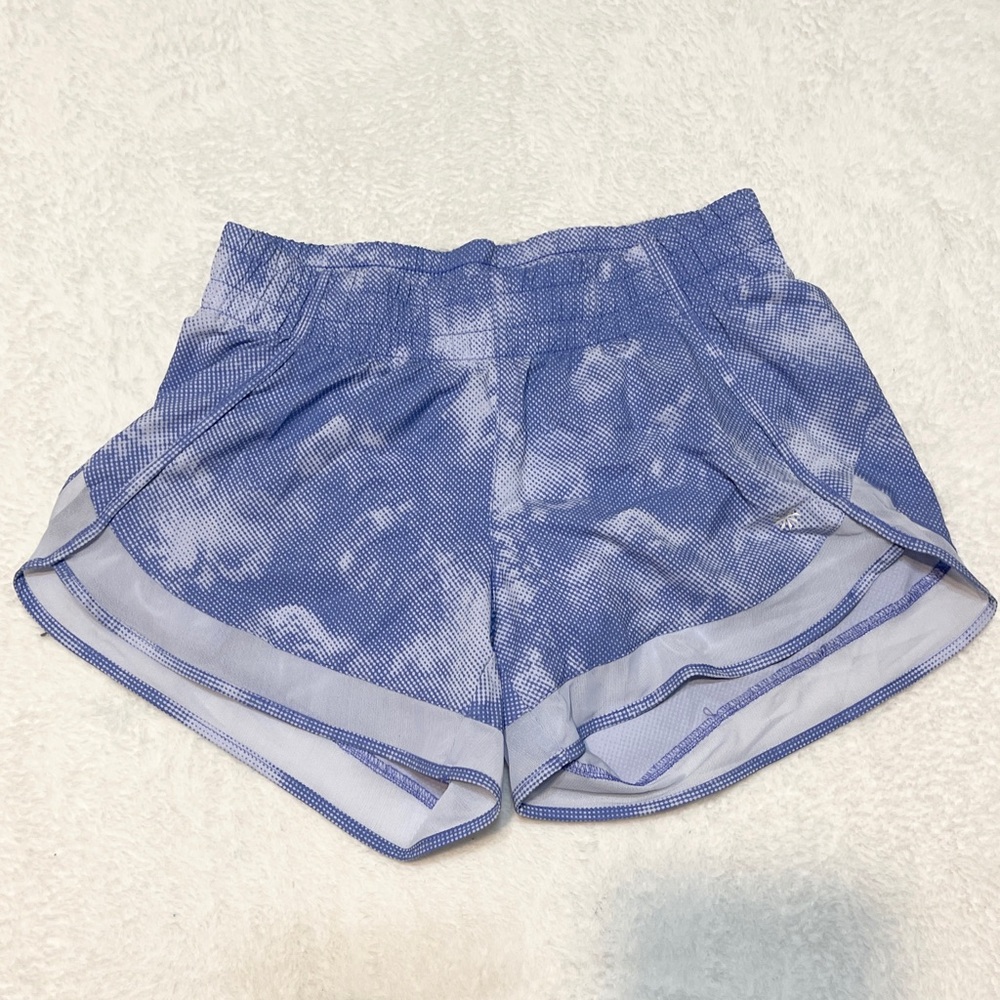 Athleta Printed Mesh Racer Run Shorts 4" Blue‎ Cloud Activewear Workout XXS